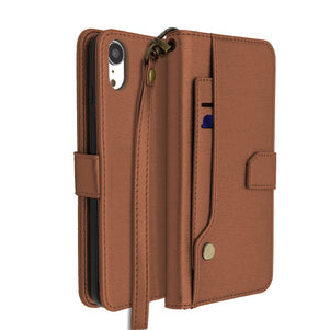 Brown Portafoglio Pelle Case for iPhone XR