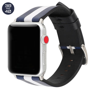 Blue/White Striped Leather iWatch Band 38/40mm