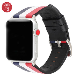 White/Blue/Red Striped Leather iWatch Band 38/40mm