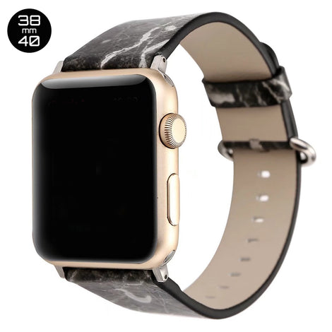 Black Marble Print Leather iWatch Band 38/40mm