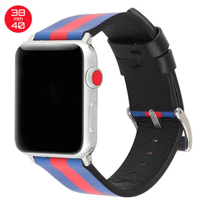 Black/Blue/Red Striped Leather iWatch Band 38/40mm