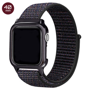 Rainbow Black Nylon iWatch Band with Case 40mm