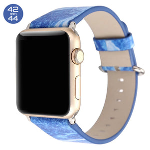 Blue Marble Print Leather iWatch Band 42/44mm