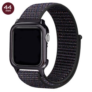 Rainbow Black Nylon iWatch Band with Case 44mm