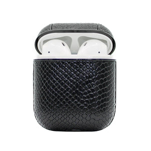 Black Snakeskin Leather AirPod Case