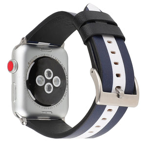 Blue/White Striped Leather iWatch Band 38/40mm