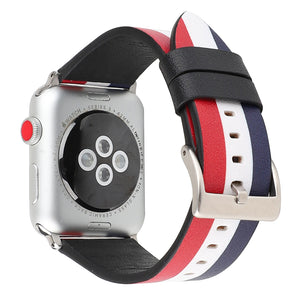 White/Blue/Red Striped Leather iWatch Band 38/40mm