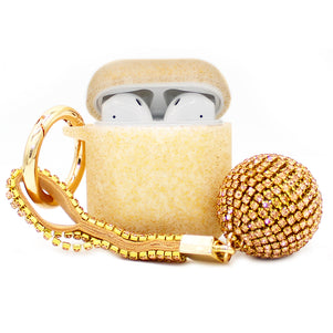 Gold Glitter Silicone with Diamond Keychain AirPod Case