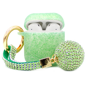 Green Glitter Silicone with Diamond Keychain AirPod Case