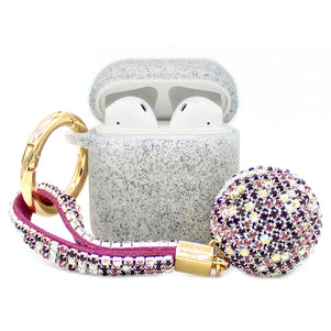 Grey Glitter Silicone with Diamond Keychain AirPod Case