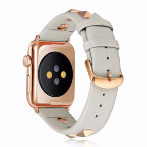 White Rivet Leather iWatch Band 42/44mm