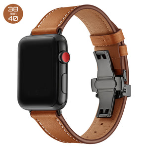 Brown Butterfly Buckle Leather iWatch Band 38/40mm