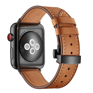 Brown Butterfly Buckle Leather iWatch Band 38/40mm