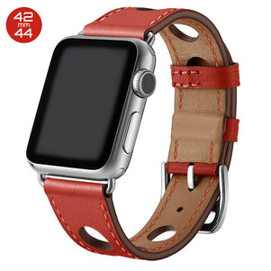 Red 6 Hole Leather iWatch Band 42/44mm