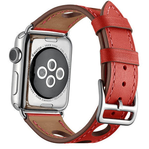 Red 6 Hole Leather iWatch Band 42/44mm