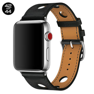 Black 6 Hole Leather iWatch Band 42/44mm