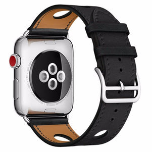 Black 6 Hole Leather iWatch Band 42/44mm