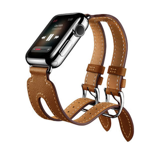 Brown Double Cuff Leather iWatch Band 42/44mm