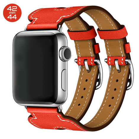 Red Double Cuff Leather iWatch Band 42/44mm