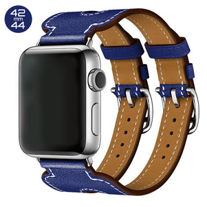 Dark Blue Double Cuff Leather iWatch Band 42/44mm