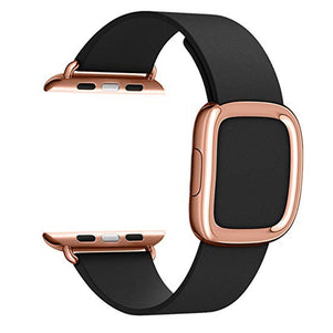 Black Modern Buckle Leather iWatch Band 42/44mm