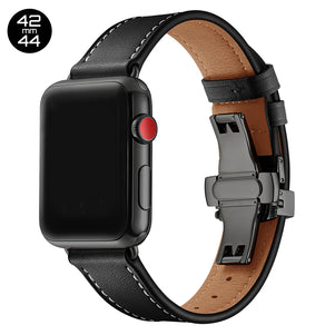 Black Butterfly Buckle Leather iWatch Band 42/44mm