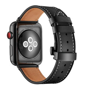 Black Butterfly Buckle Leather iWatch Band 42/44mm