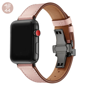 Pink Butterfly Buckle Leather iWatch Band 42/44mm