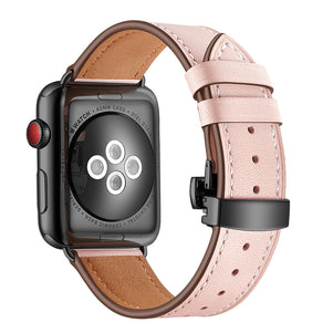 Pink Butterfly Buckle Leather iWatch Band 42/44mm