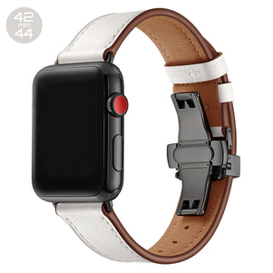 White Butterfly Buckle Leather iWatch Band 42/44mm