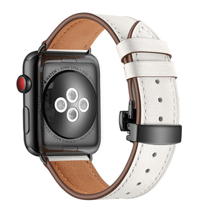 White Butterfly Buckle Leather iWatch Band 42/44mm