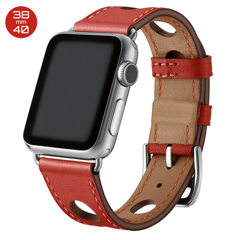 Red 6 Hole Leather iWatch Band 38/40mm