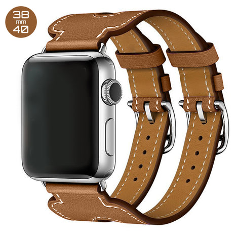 Brown Double Cuff Leather iWatch Band 38/40mm