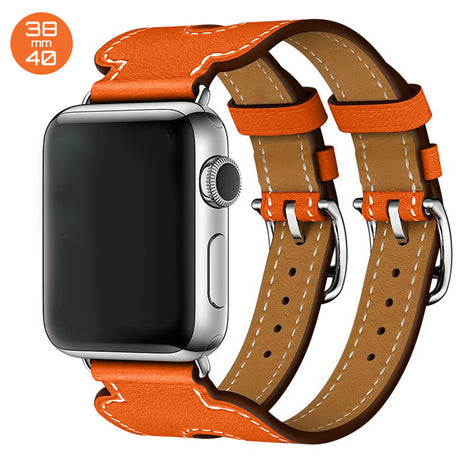 Orange Double Cuff Leather iWatch Band 38/40mm