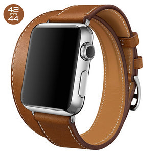 Brown Double Tour Leather iWatch Band 42/44mm