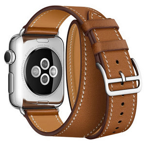 Brown Double Tour Leather iWatch Band 42/44mm