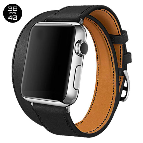 Black Double Tour Leather iWatch Band 38/40mm