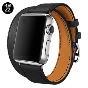 Black Double Tour Leather iWatch Band 42/44mm