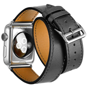 Black Double Tour Leather iWatch Band 42/44mm