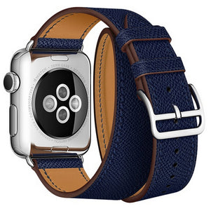 Dark Blue Double Tour Leather iWatch Band 42/44mm