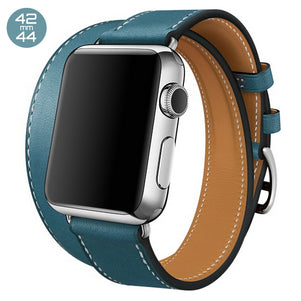 Light Blue Double Tour Leather iWatch Band 42/44mm