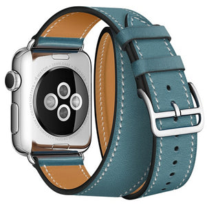 Light Blue Double Tour Leather iWatch Band 42/44mm