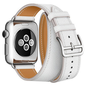 White Double Tour Leather iWatch Band 42/44mm