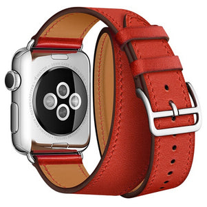 Red Double Tour Leather iWatch Band 42/44mm