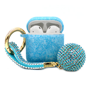 Light Blue Glitter Silicone with Diamond Keychain AirPod Case