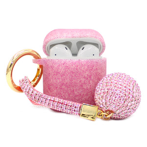 Pink Glitter Silicone with Diamond Keychain AirPod Case