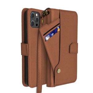 Brown Portafoglio Pelle Case for iPhone 12 / 12 Pro