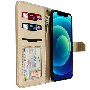 Gold Portafoglio Pelle Case for iPhone 12 / 12 Pro