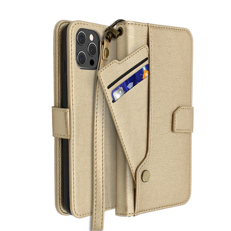 Gold Portafoglio Pelle Case for iPhone 12 / 12 Pro