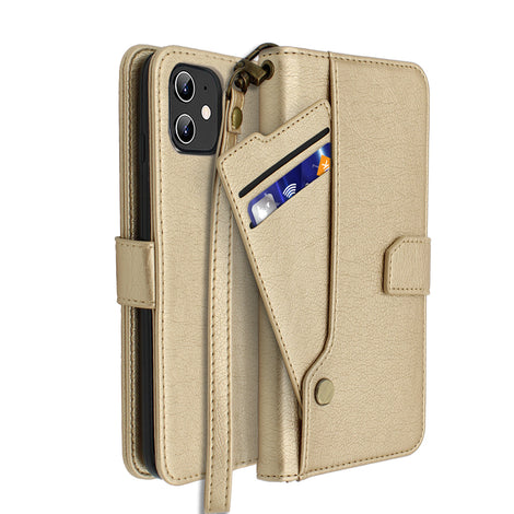 Gold Portafoglio Pelle Case for iPhone 12 Mini